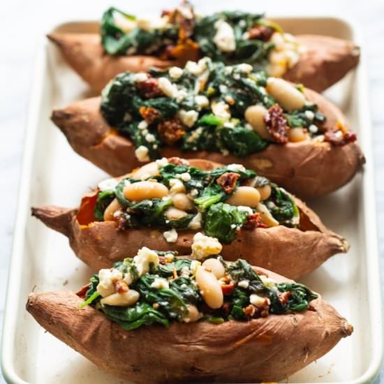 Spinach Feta Stuffed Sweet Potatoes