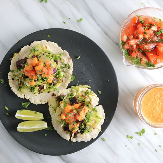 Brussels Sprout Sweet Potato Tacos