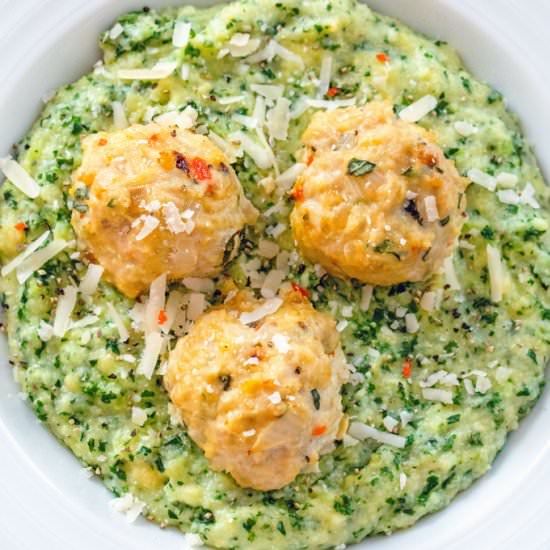 Spicy Chicken Meatballs and Polenta