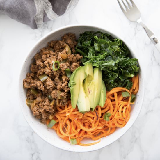 Taco Bowl with Sweet Potato Noodles