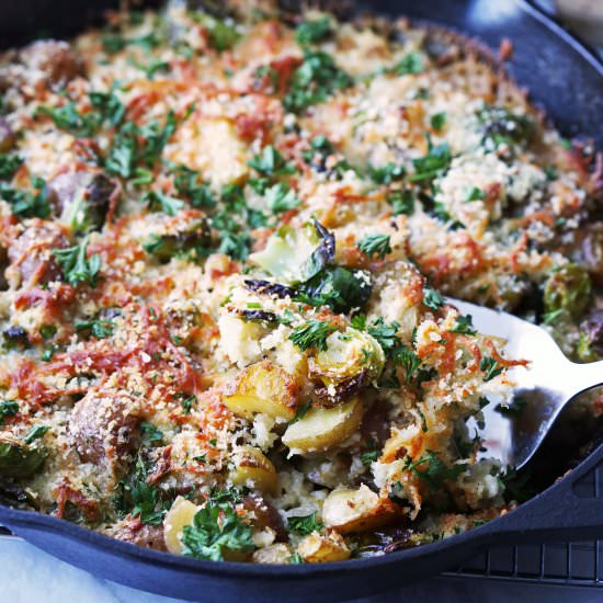 Brussels Sprouts and Potato Gratin