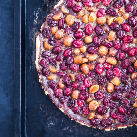 Macadamia, Caramel & Cranberry Tart
