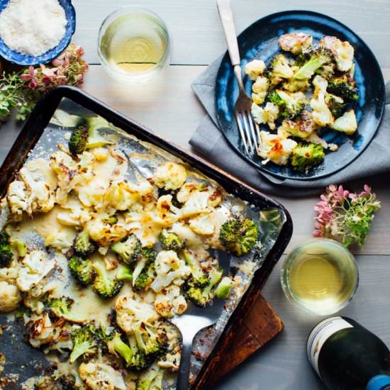 Roasted broccoli and cauliflower