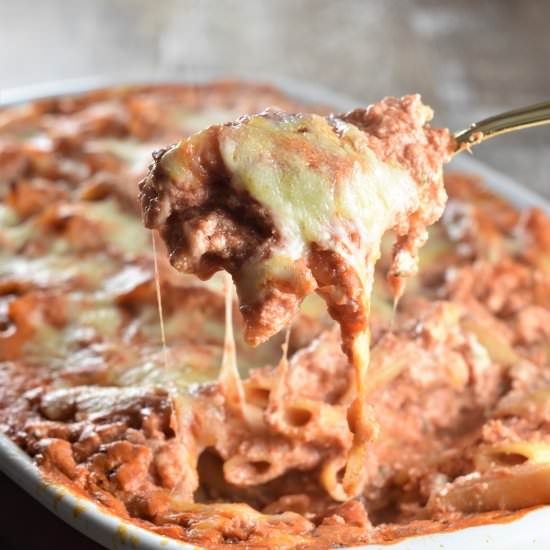 Easy Cheesy Red Lentil Baked Ziti