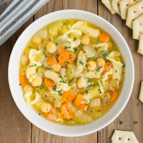 Vegan noodle soup with chickpeas
