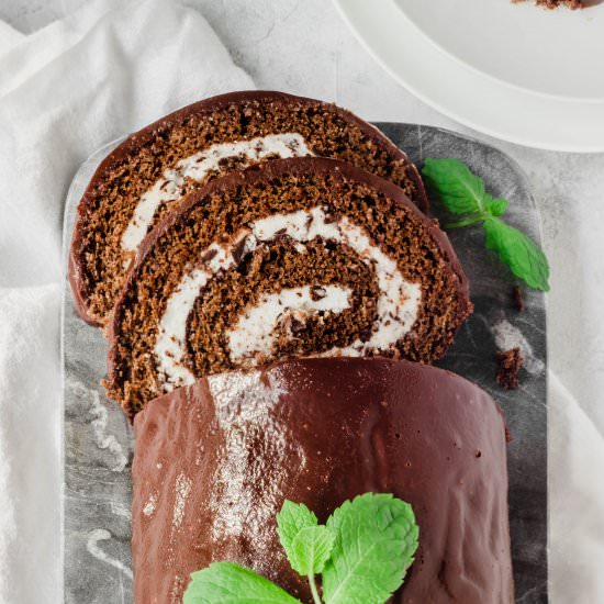 Mint Chocolate Chip Cake Roll