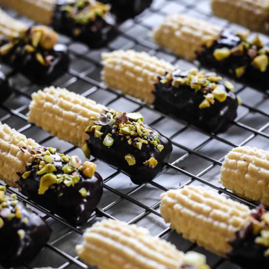 Chocolate Coated Spritz Cookies