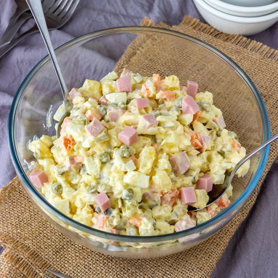 creamy potato and ham salad