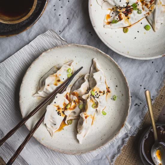 Easy Mushroom and Kimchi Dumplings
