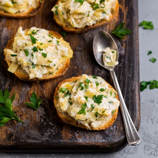 Crab Artichoke Toasts