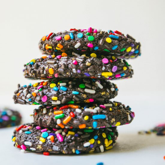Chocolate Crinkle Sprinkle Cookies