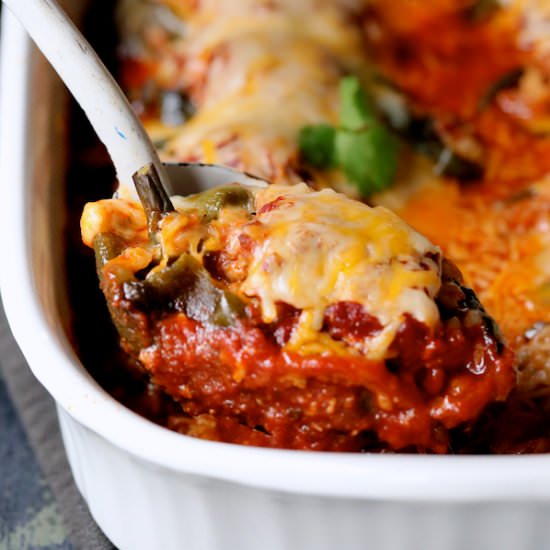 Chorizo Brown Rice Stuffed Poblanos