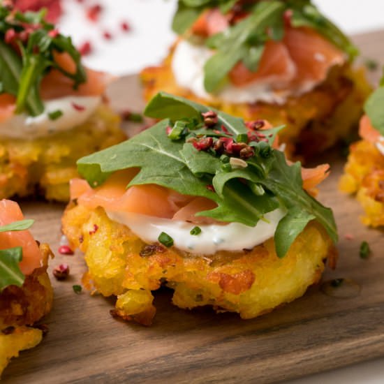 Smoked salmon potato cakes