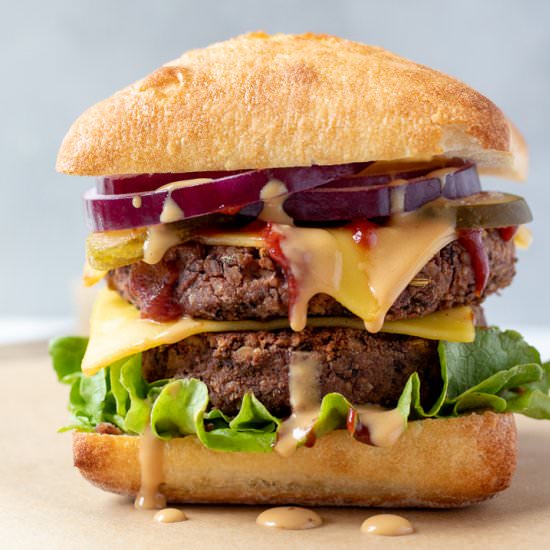 Tempeh & Black Bean Sausage Burgers