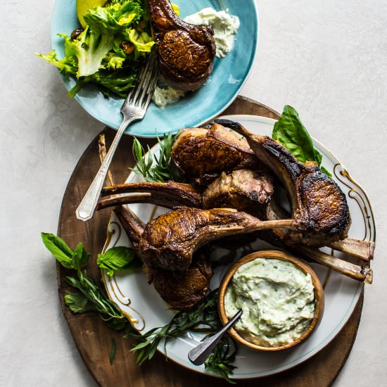 Lamb Chops with Feta Yogurt Sauce