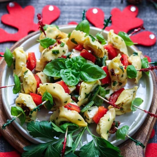 festive tortellini skewers