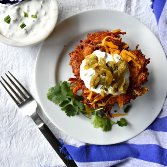 Latkes with Green Chiles and Cheese