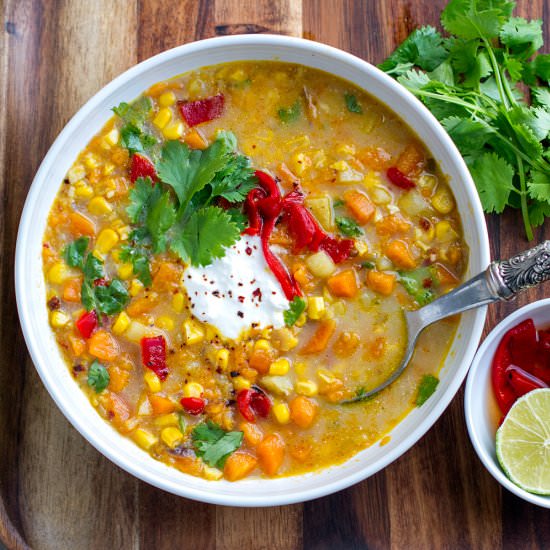 Corn, Sweet Potato & Chipotle Soup