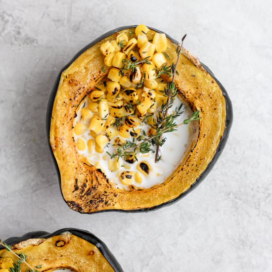 Baked Creamy Corn Acorn Squash