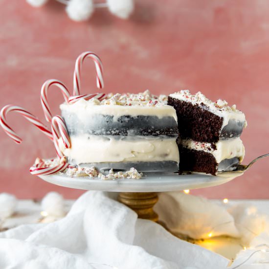 Chocolate Candy Cane Crunch Cake