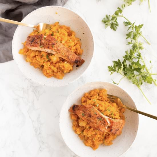 Butternut Squash Risotto & Salmon