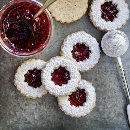Hazelnut-Cherry Linzer Cookies