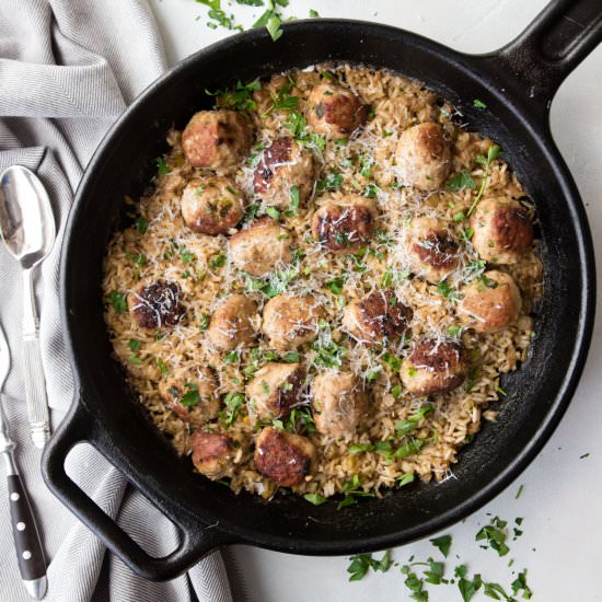 One Skillet Turkey Meatballs & Rice