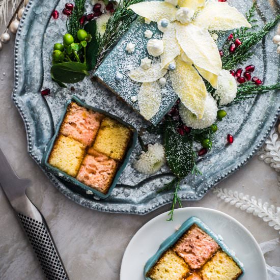Winter Wonderland Battenburg Cake