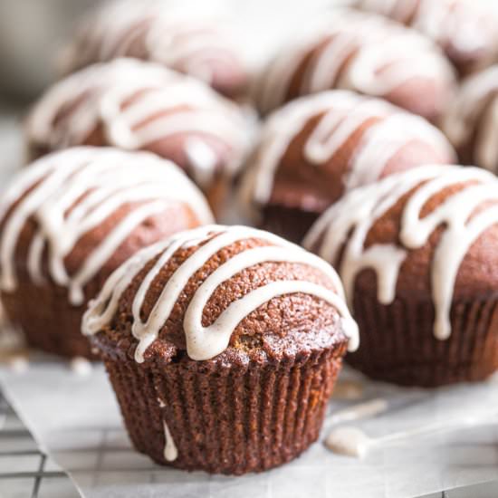 Gingerbread Muffins + Vanilla Glaze