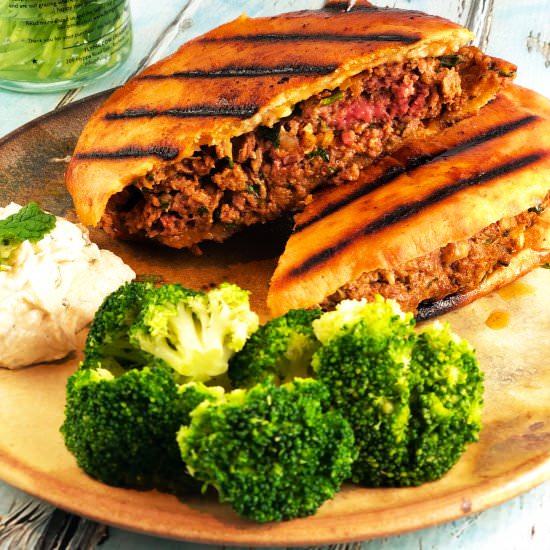 Lamb Stuffed Pita Yogurt Sauce
