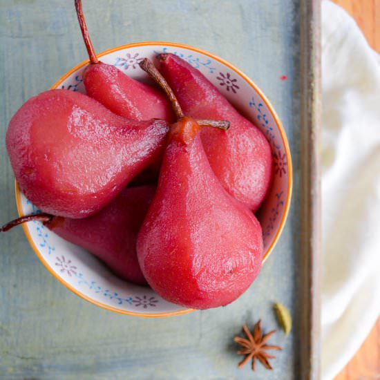 Spiced Red Wine Poached Pears
