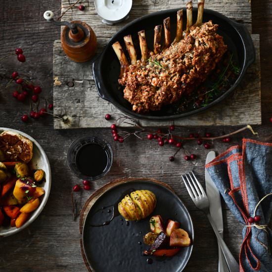 Hazelnut crusted roast rack of lamb