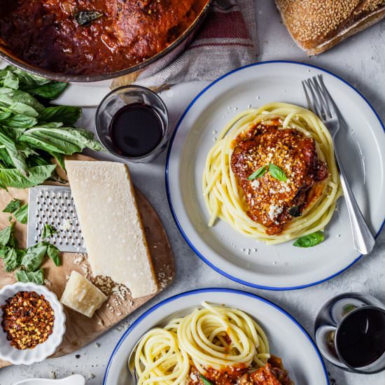 Greek Corfu Chicken and Bucatini