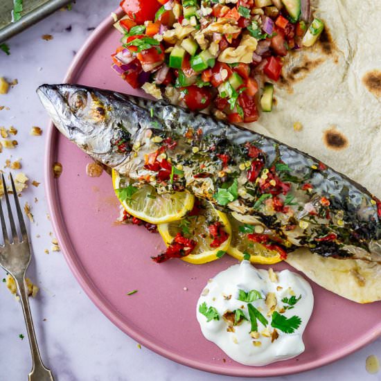 Baked Mackerel with Salad