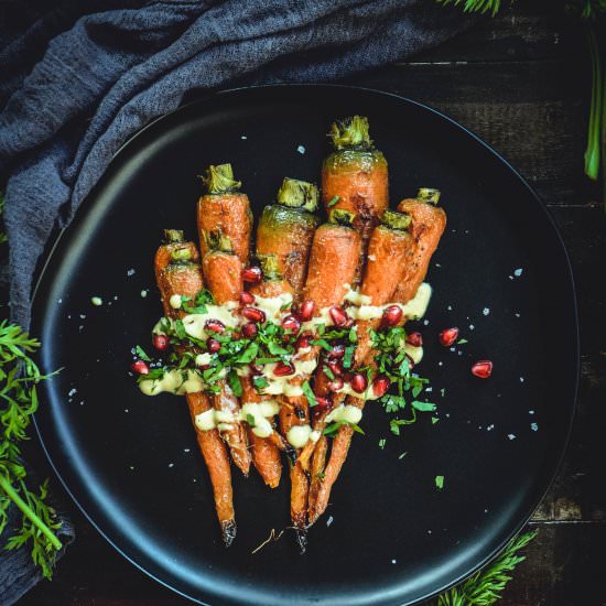 tahini carrots with pomegranate