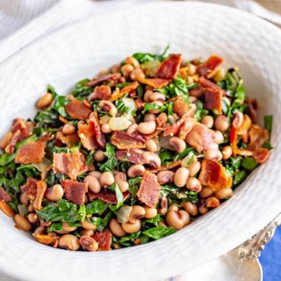 Collard greens and beans with bacon