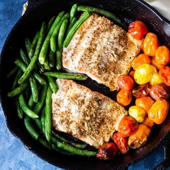 Salmon with Burst Tomatoes