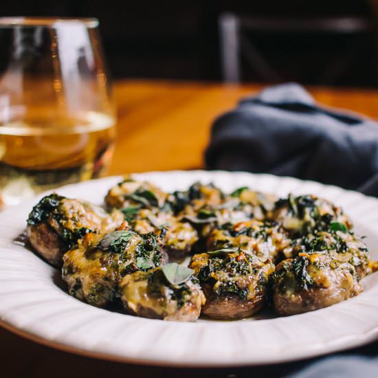 Kale & Mozzarella Stuffed Mushrooms