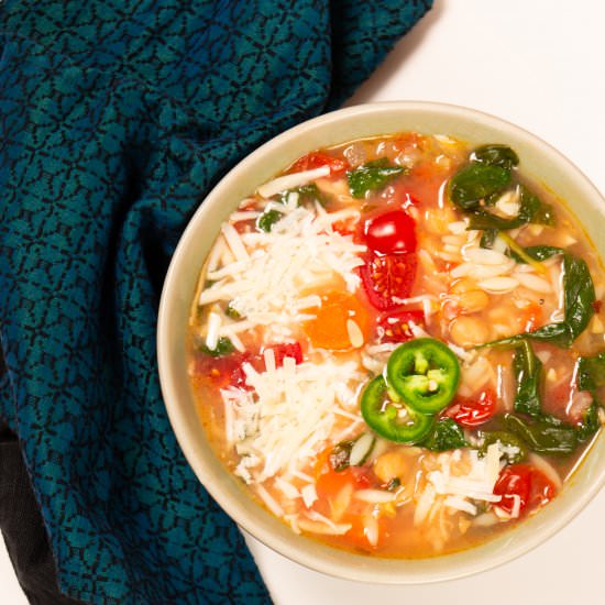 Chickpea Soup with Orzo and Spinach