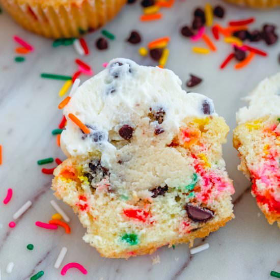 Funfetti Cookie Dough Cupcakes
