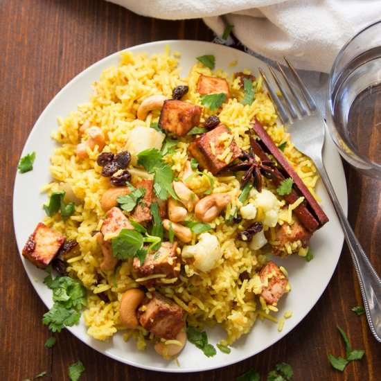 Vegetable Biryani with Baked Tofu