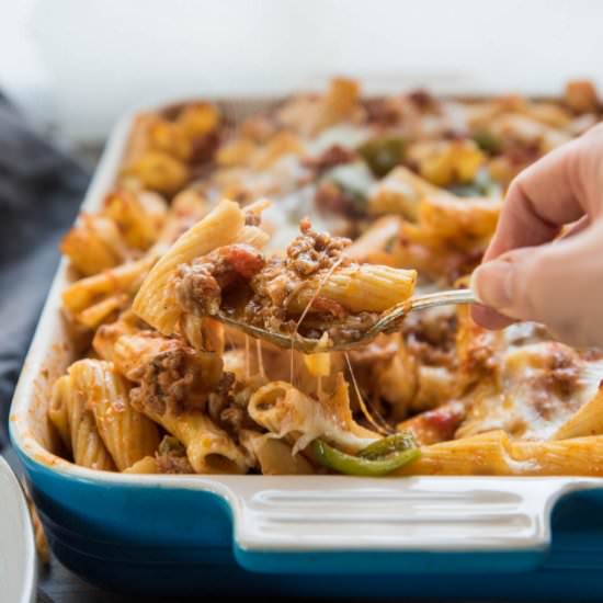 Cheesy Sausage Peppers Pasta Bake