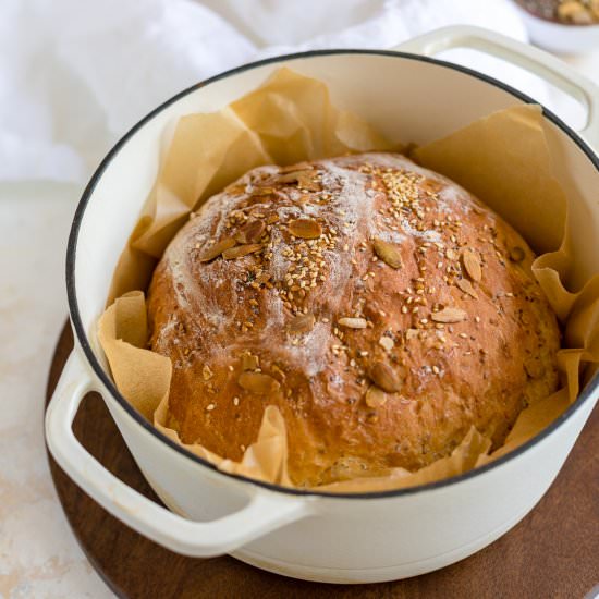 No-Knead 4 Seed Dutch Oven Bread