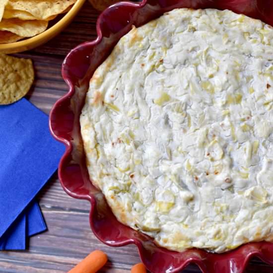 Lite Cheesy Baked Artichoke Dip