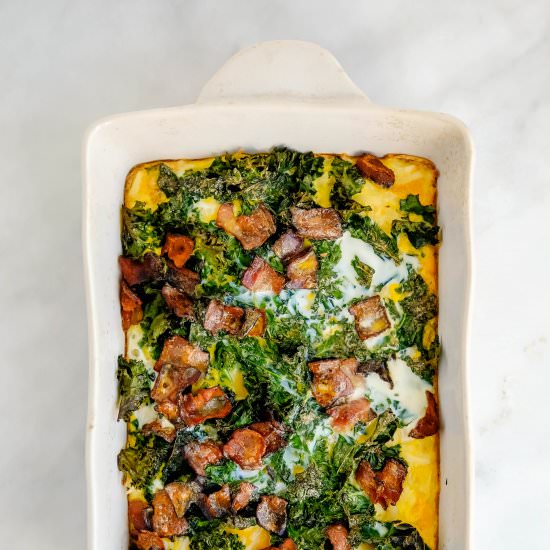 Bacon, kale and hashbrown bake