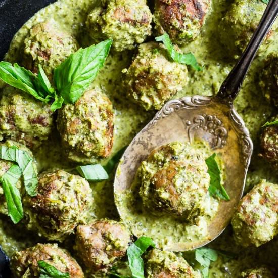 Keto Turkey Meatballs with Pesto