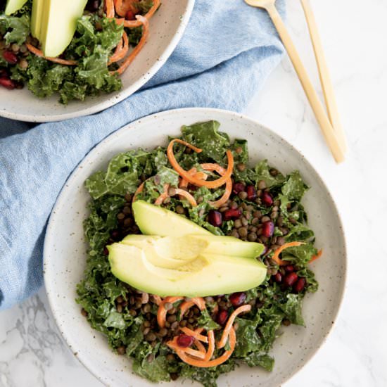 Vegan Kale Caesar Salad with Lentil