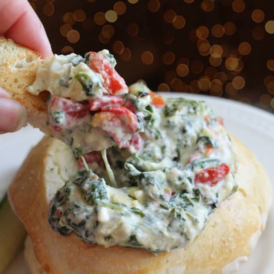 Three Cheese Spinach Artichoke Dip