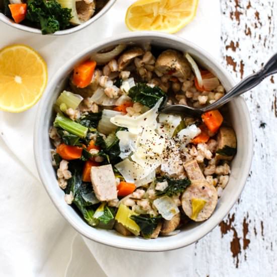 Lemony Chicken Sausage Farro Soup