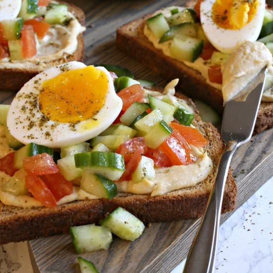 Hummus Toast with Jammy Eggs